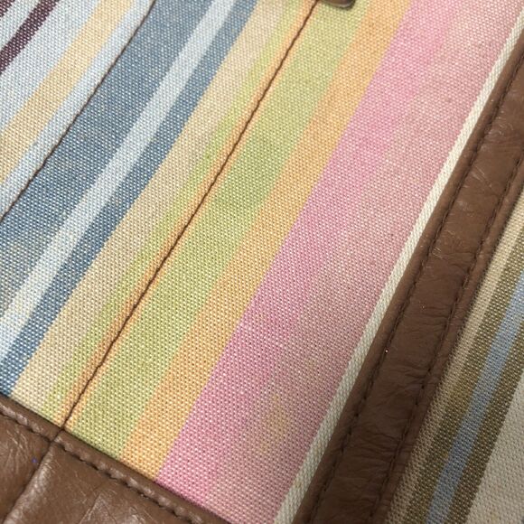 Longaberger Homestead Striped Purse Handbag Tote Bag Pastel Rainbow 12x9x3.5" C2 - Picture 3 of 9